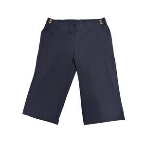 Avenue Womens Navy Blue Wide Leg Crop Pants Gold Button Detail Plus Sz 22